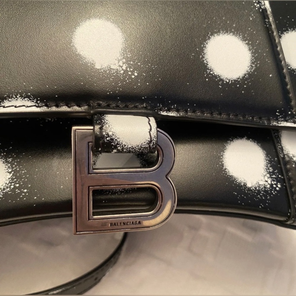 BALENCIAGA Hourglass Polka Dot Leather Black Bag - Picture 4 of 7